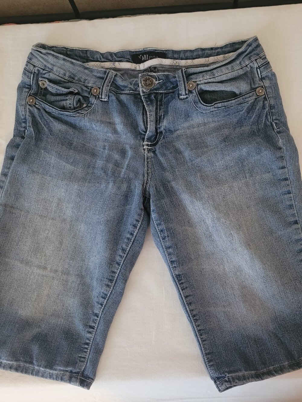 Blue Jean Shorts YMI Size 11 Faded & Distressed Denim Bermuda Length or Cuff